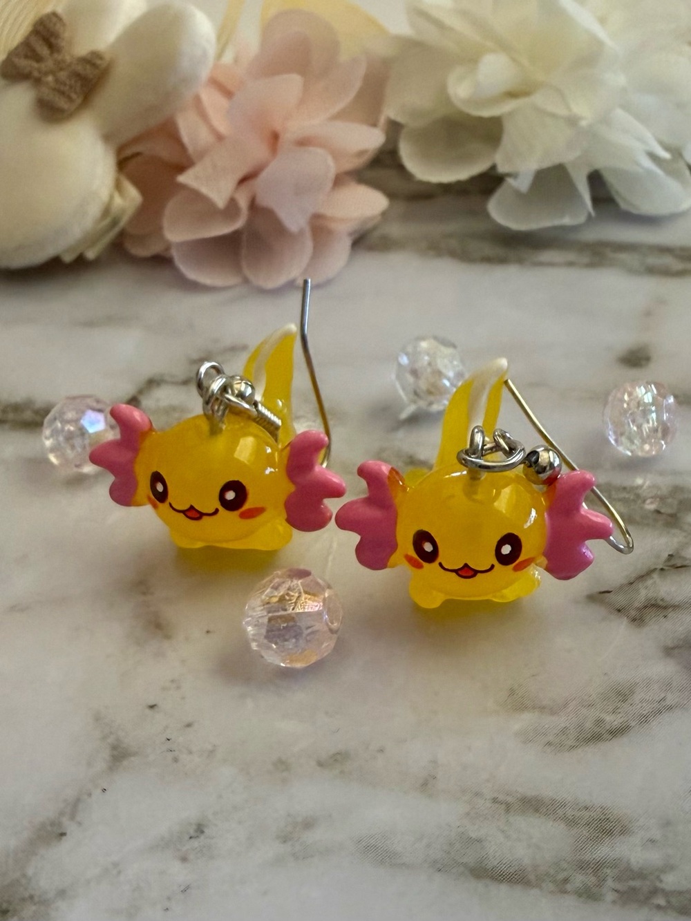 Yellow Axolotl Dangle Earrings